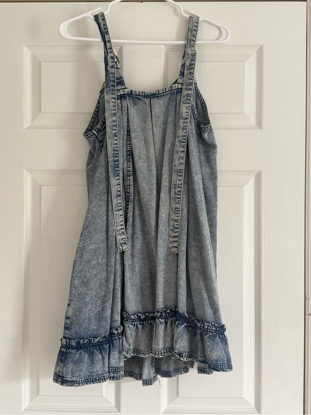 easel Light Blue Denim Button-Front Ruffle-Hem Mini Dress - Picture 3 of 7